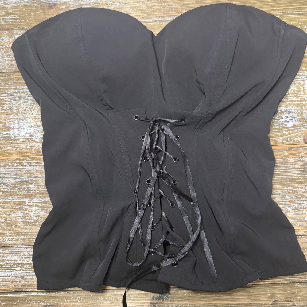 Y2K Charlotte Russe Goth Strapless Corset Top S Black Whimsygoth Lace Up Bustier